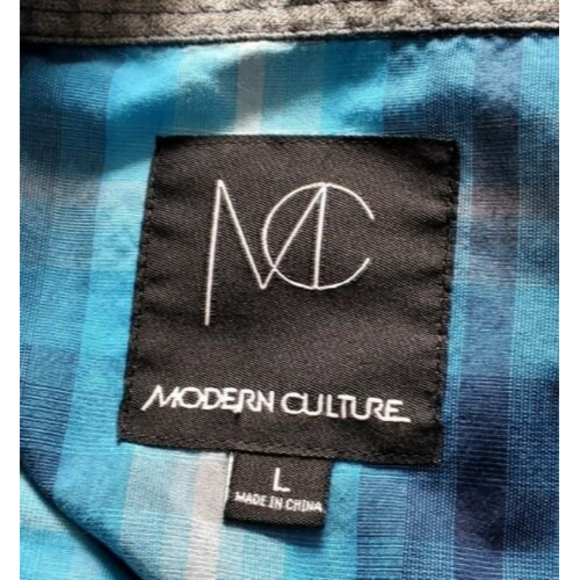 Modern Culture Button Up Shirt Mens Large Blue Plaid Long Sleeve Pockets - Picture 3 of 5